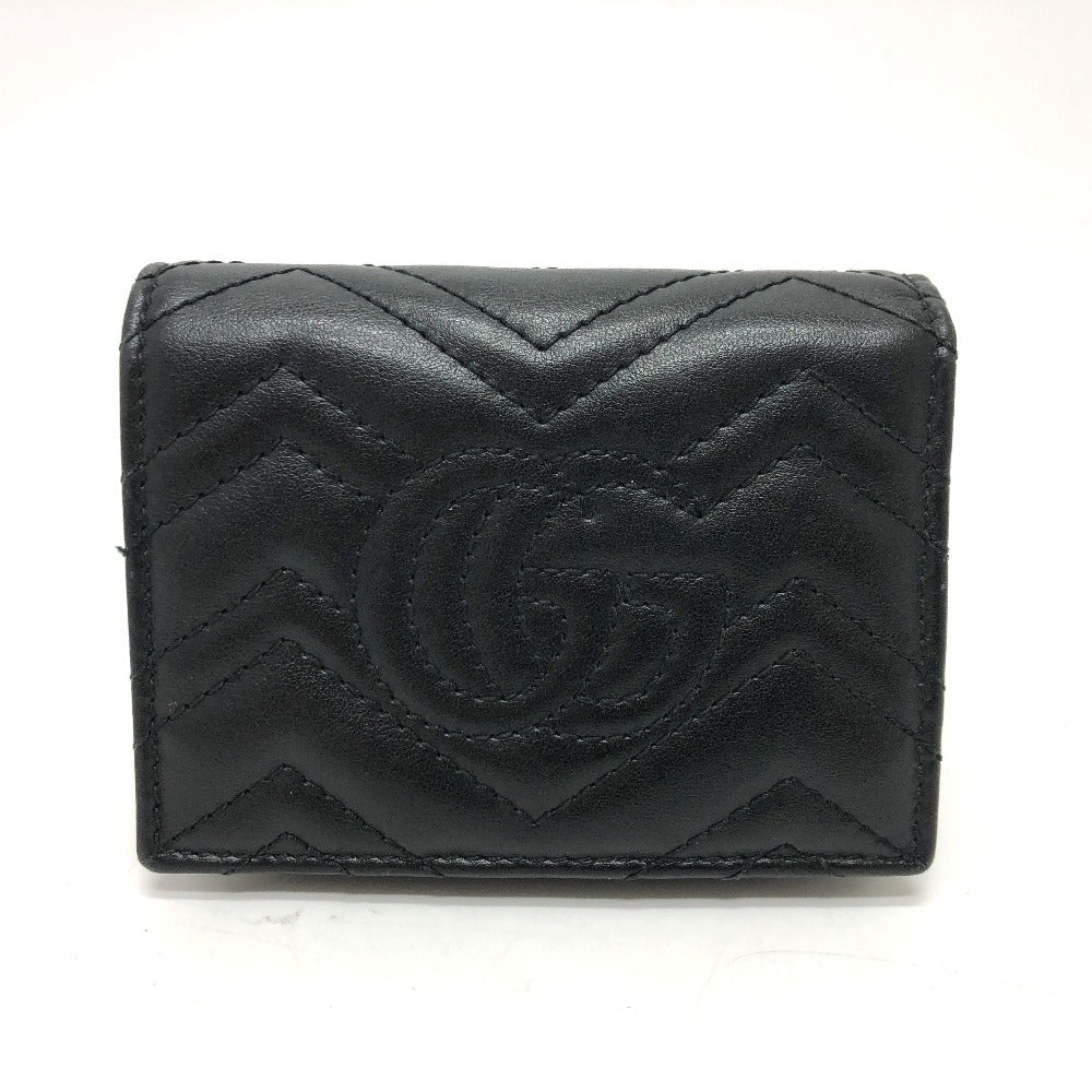 GUCCI Folded wallet 466492 leather black GG Marmont quilting Women Used Authentic