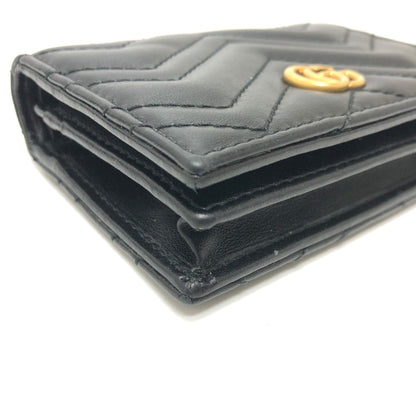 GUCCI Folded wallet 466492 leather black GG Marmont quilting Women Used Authentic