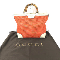 GUCCI Handbag Tote Bag Tote Bag Shoulder Bag mesh straw Bamboo straw Straw leather 338965 Orange White Women Used Authentic