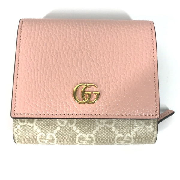 GUCCI Folded wallet Medium wallet GG Supreme GG Marmont GG Supreme Canvas 598587 Pink x Beige Women Used Authentic