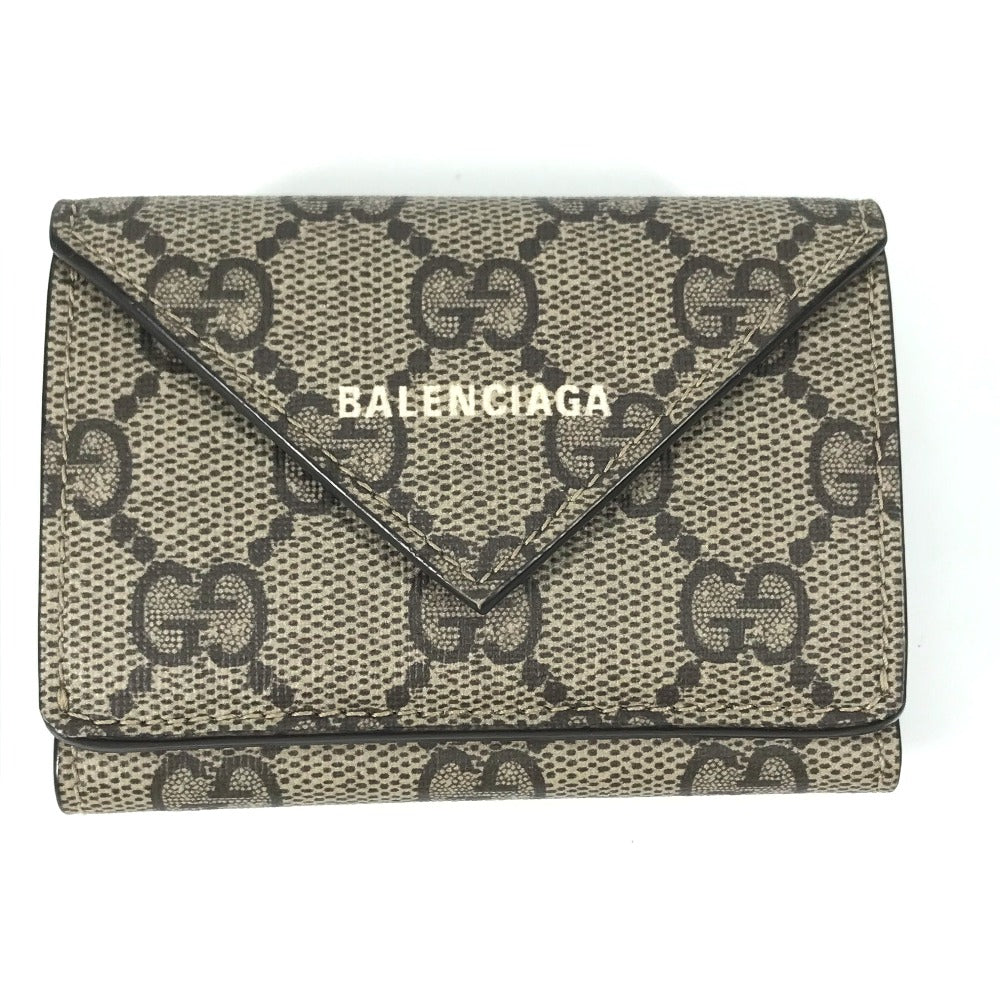 GUCCI Trifold wallet 681704 GG Supreme Canvas beige BALENCIAGA Balenciaga collaboration Paper mini wallet unisex(Unisex) Used Authentic