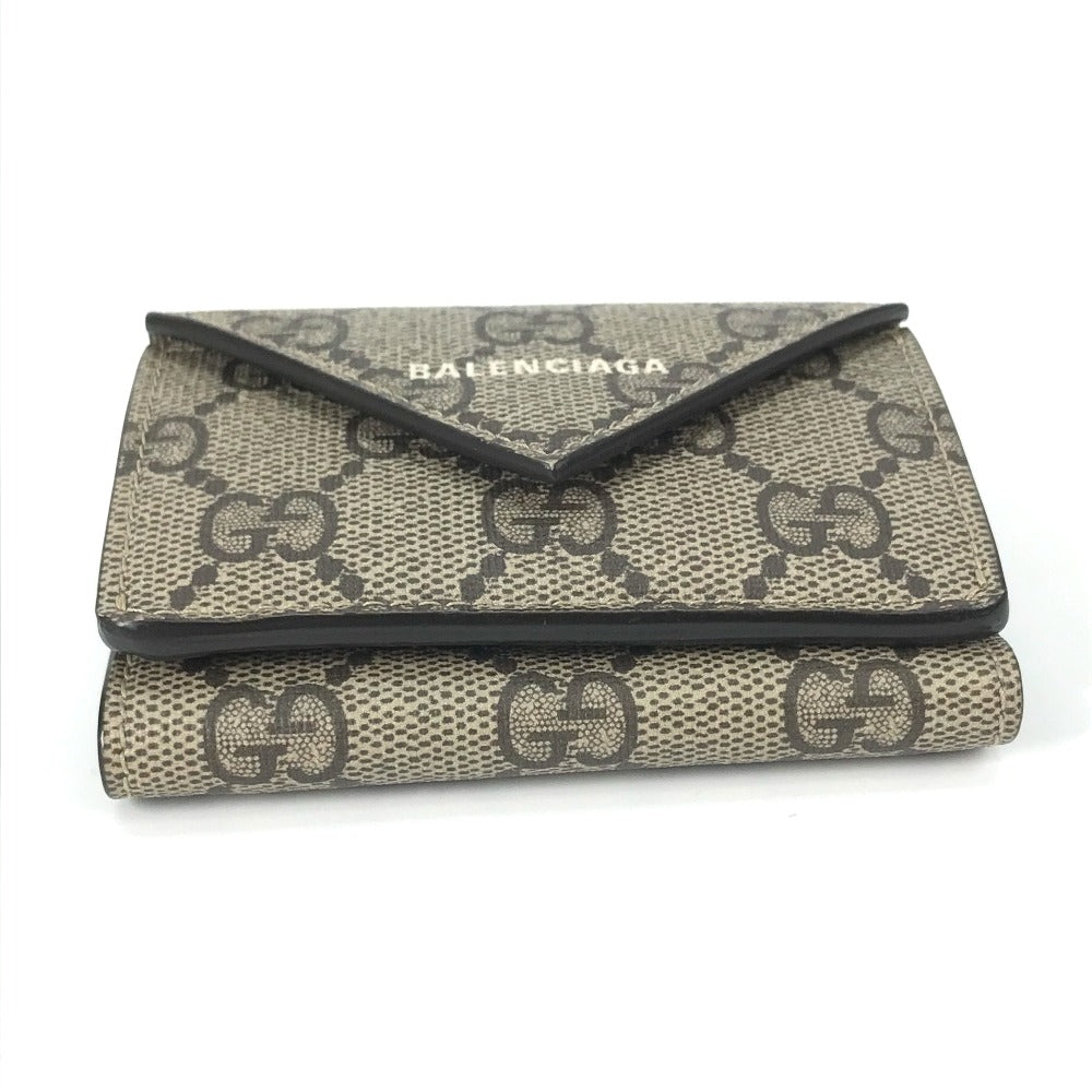 GUCCI Trifold wallet 681704 GG Supreme Canvas beige BALENCIAGA Balenciaga collaboration Paper mini wallet unisex(Unisex) Used Authentic