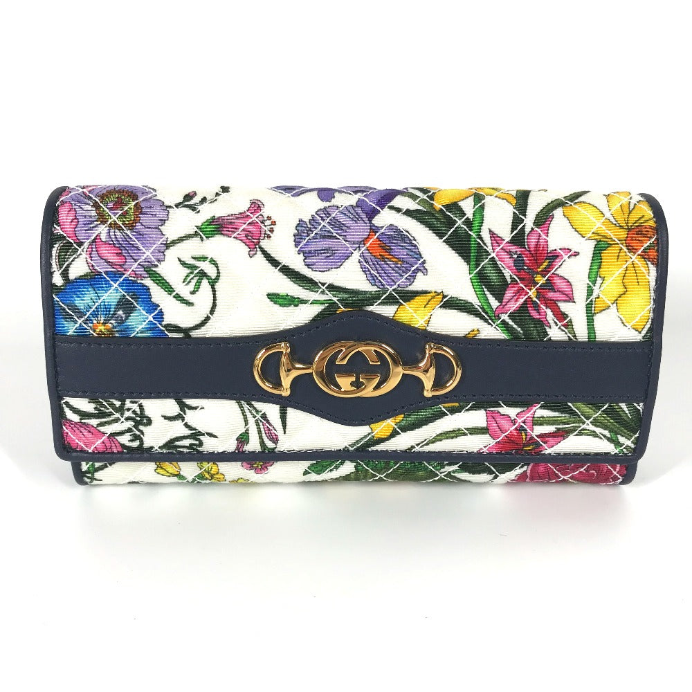 GUCCI Long Wallet Purse 536352 canvas multicolor Flora Floral Flower GG Continental wallet Women Secondhand Authentic