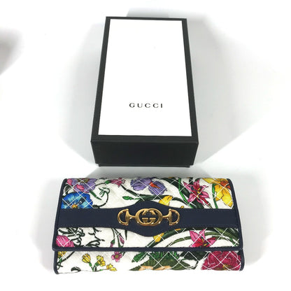 GUCCI Long Wallet Purse 536352 canvas multicolor Flora Floral Flower GG Continental wallet Women Used Authentic