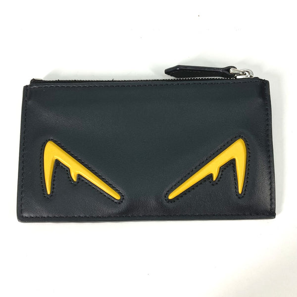 FENDI Coin case Card Case Coin Pocket Mini Wallet monster bug's eye fragment case leather 7M0227 black mens Used Authentic