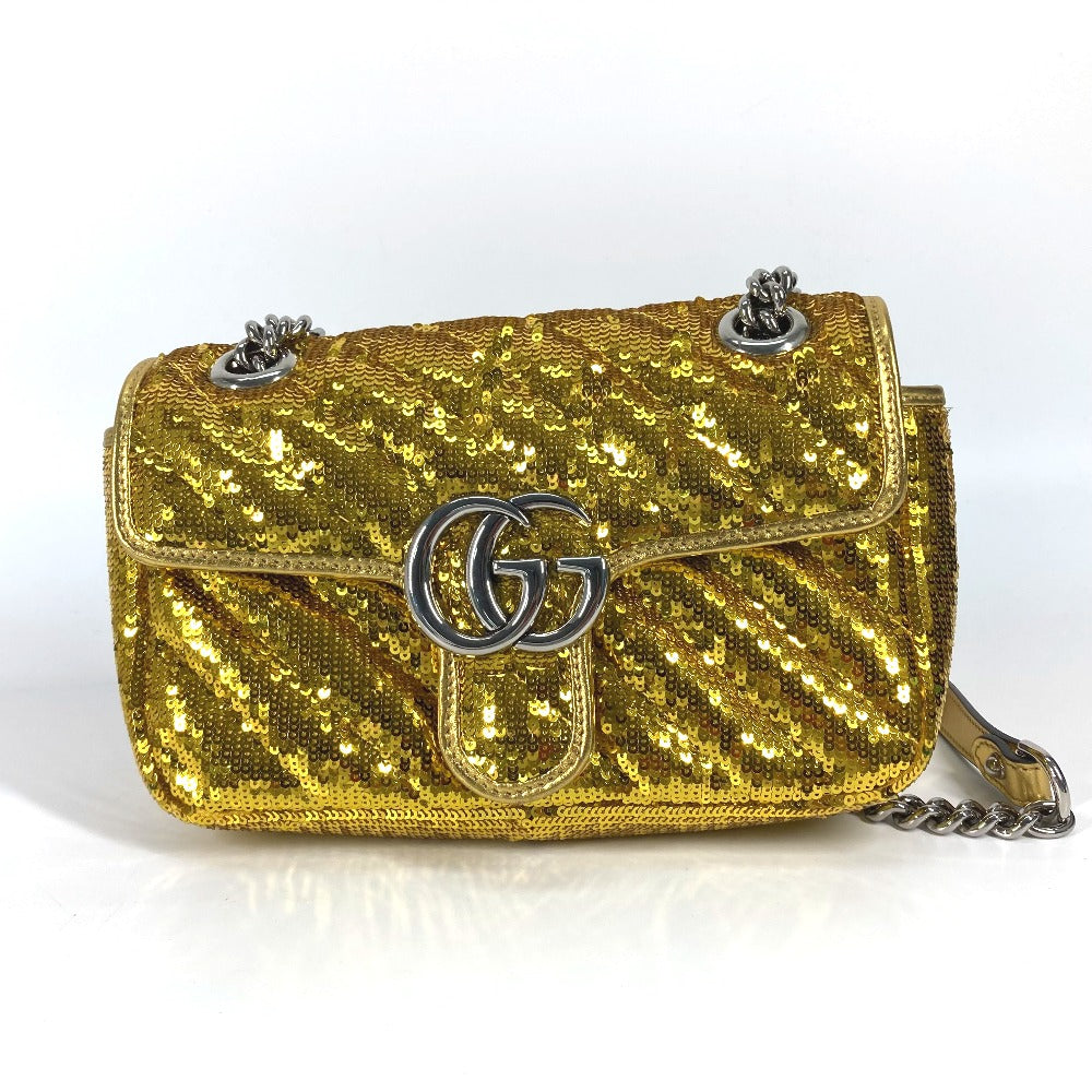 GUCCI Shoulder Bag 446744 Sequin / Leather Yellow Gold GG Marmont Sequin Women Used Authentic