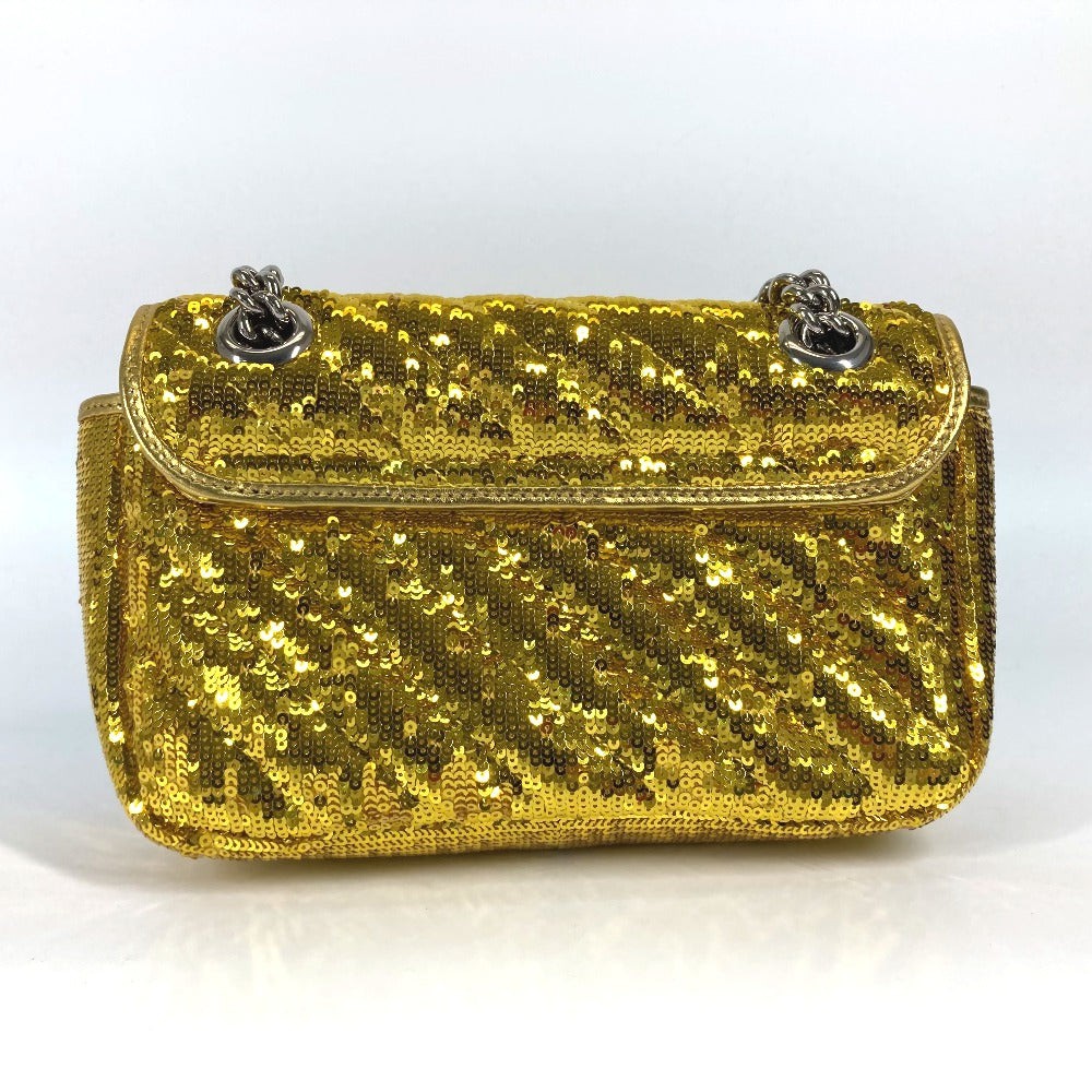 GUCCI Shoulder Bag 446744 Sequin / Leather Yellow Gold GG Marmont Sequin Women Used Authentic