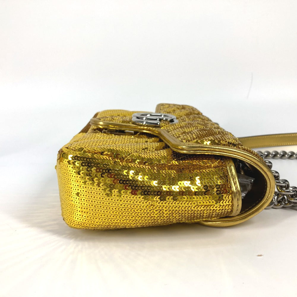 GUCCI Shoulder Bag 446744 Sequin / Leather Yellow Gold GG Marmont Sequin Women Used Authentic