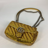 GUCCI Shoulder Bag Crossbody shoulder bag WChain GG Marmont Sequin Sequin / Leather 446744 Yellow Gold Women Used Authentic