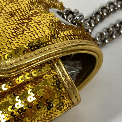 GUCCI Shoulder Bag 446744 Sequin / Leather Yellow Gold GG Marmont Sequin Women Used Authentic