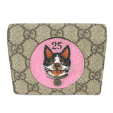 GUCCI Folded wallet Compact wallet GG Supreme BOSCO BOSCO applique dog GG Supreme Canvas 506277 Beige x pink Women Used Authentic