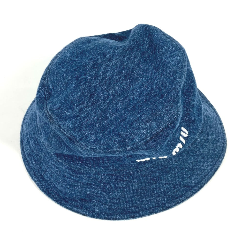 MIUMIU hat 5HC196 cotton blue denim logo Women M Used Authentic