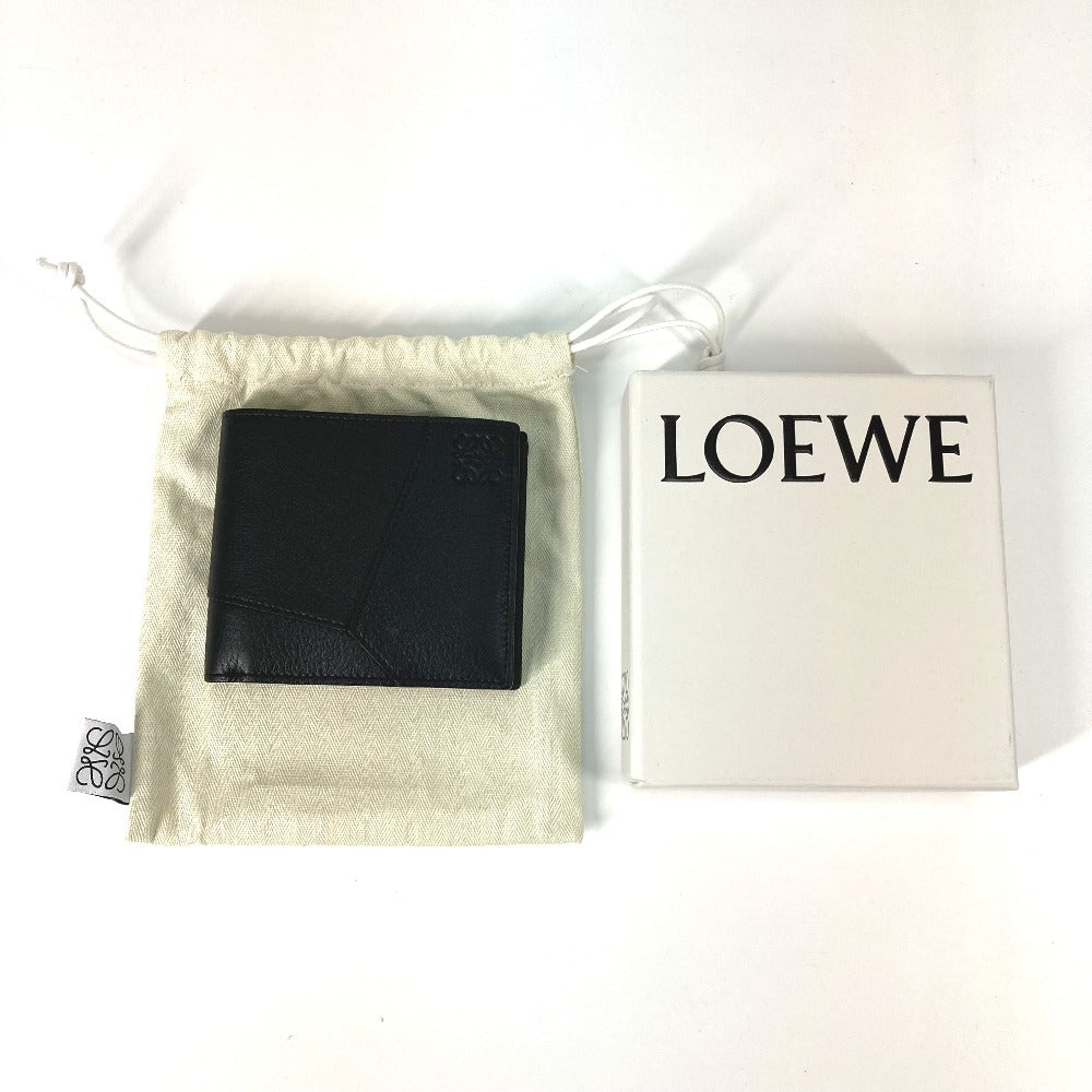 LOEWE Folded wallet C510501X06 leather black anagram puzzle bifold coin wallet mens Used Authentic