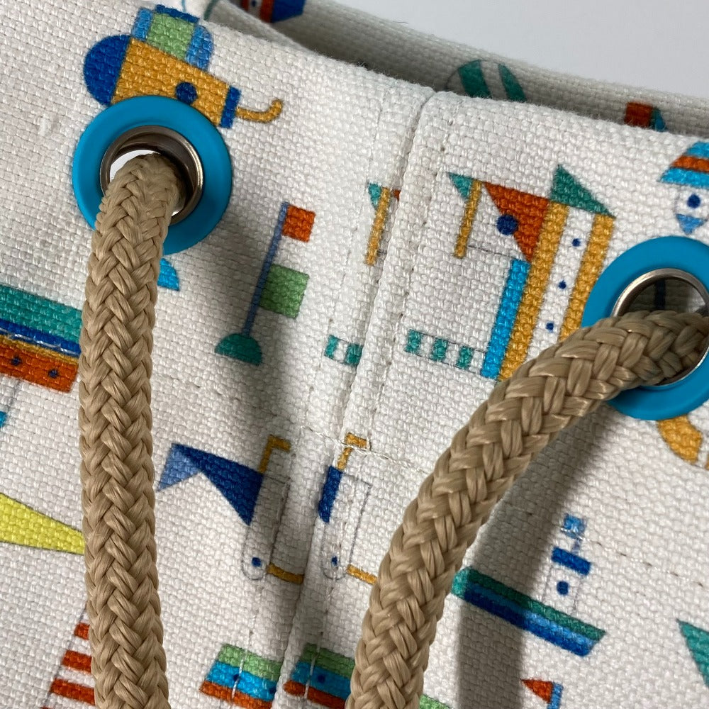 HERMES Shoulder Bag cotton White x blue marine print Petit Chartier Kids Used Authentic