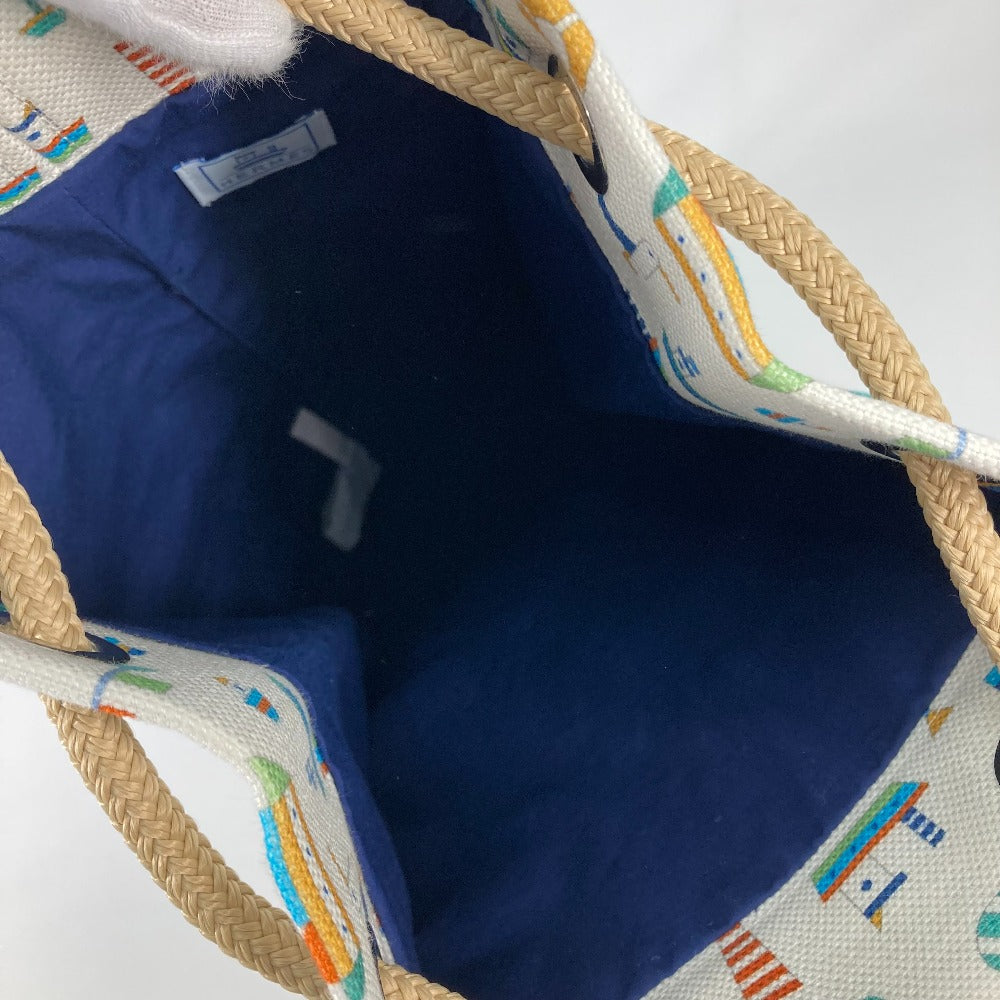 HERMES Shoulder Bag cotton White x blue marine print Petit Chartier Kids Used Authentic