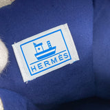 HERMES Shoulder Bag Drawstring bag marine print Petit Chartier cotton White x blue Kids Used Authentic
