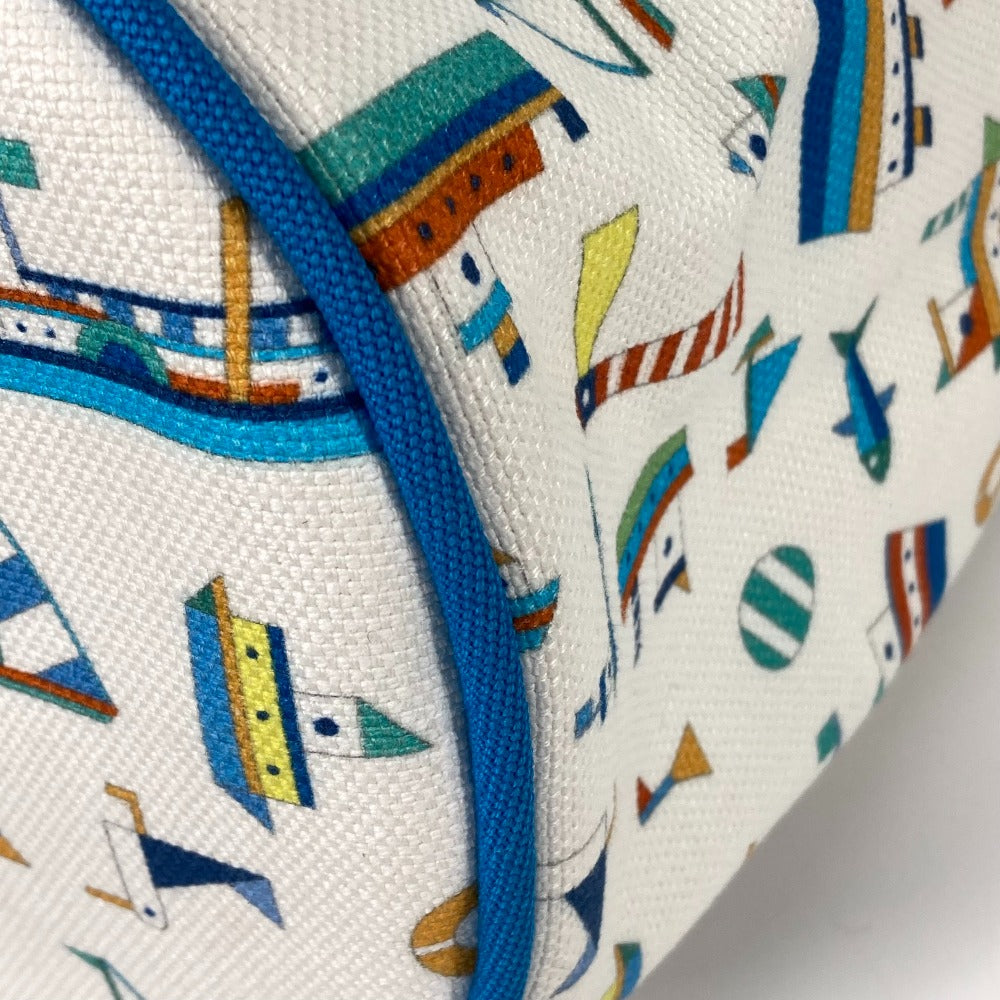 HERMES Shoulder Bag cotton White x blue marine print Petit Chartier Kids Used Authentic