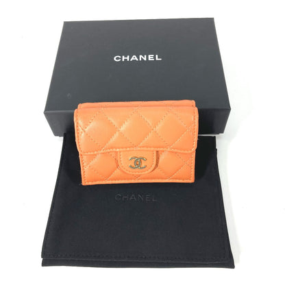 CHANEL Trifold wallet AP0230 lambskin Orange CC COCO Mark Matrasse quilting Women Used Authentic