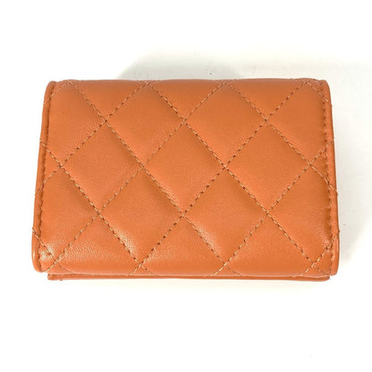 CHANEL Trifold wallet AP0230 lambskin Orange CC COCO Mark Matrasse quilting Women Used Authentic