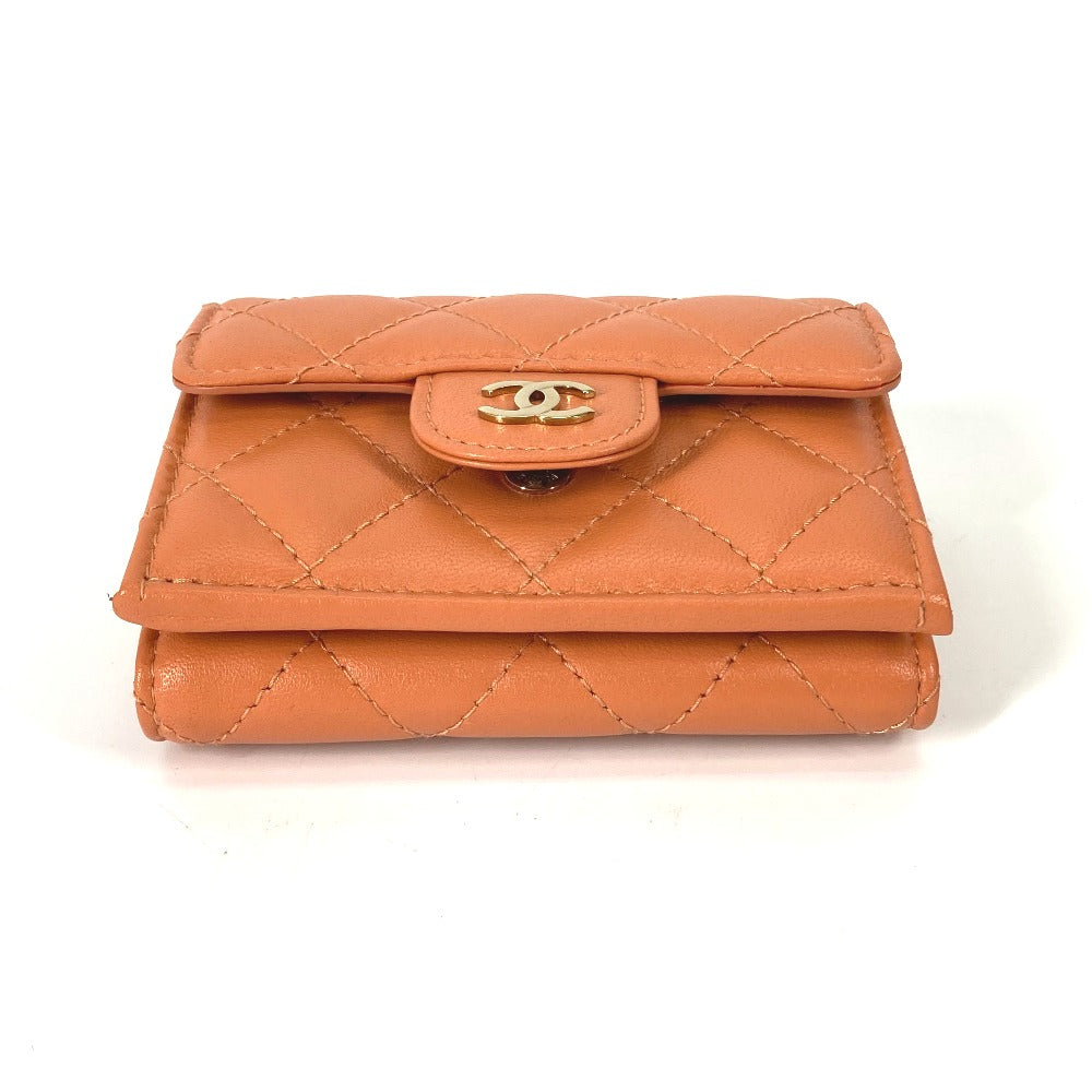 CHANEL Trifold wallet AP0230 lambskin Orange CC COCO Mark Matrasse quilting Women Used Authentic