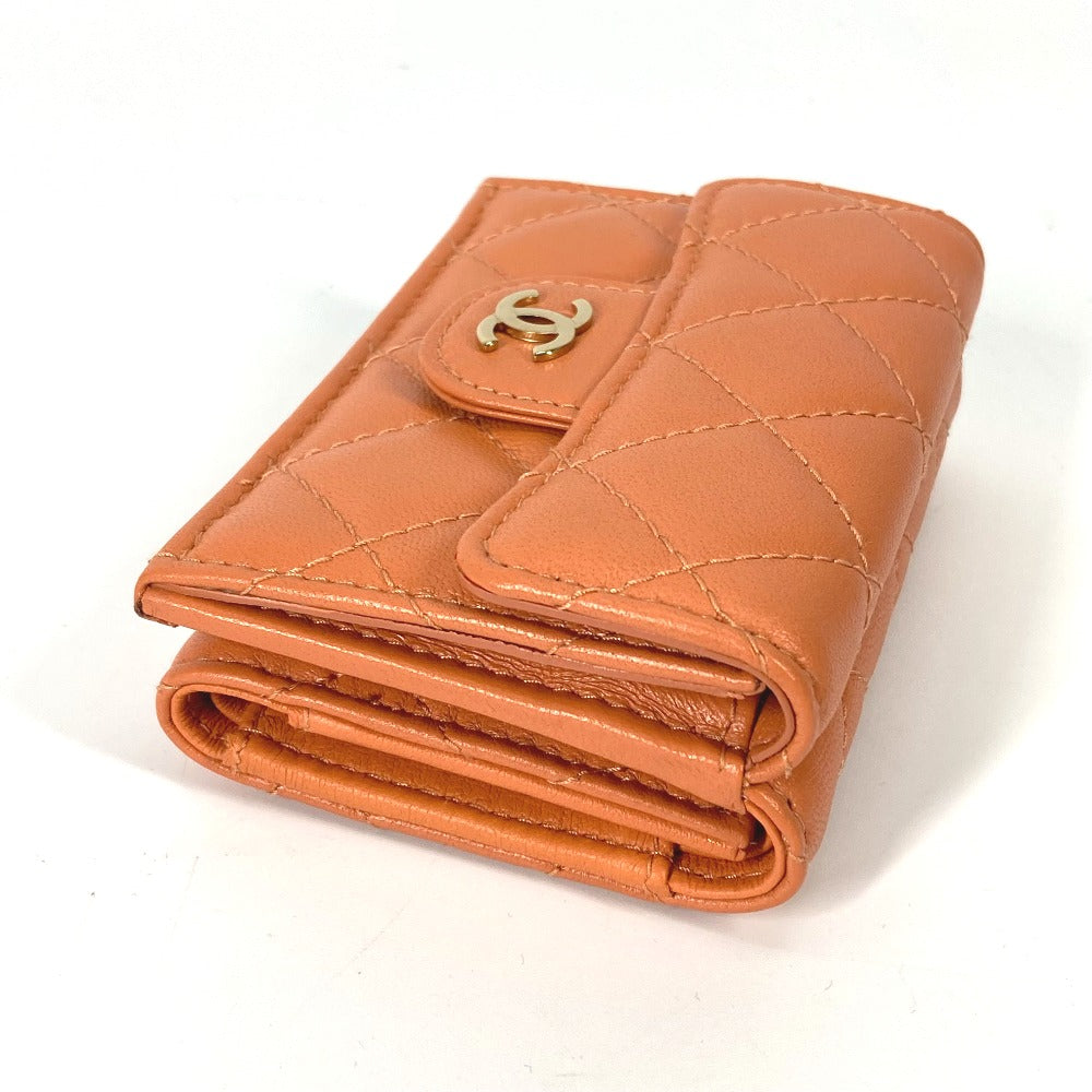 CHANEL Trifold wallet AP0230 lambskin Orange CC COCO Mark Matrasse quilting Women Used Authentic