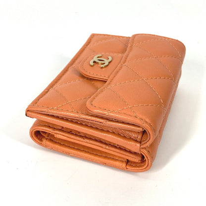 CHANEL Trifold wallet AP0230 lambskin Orange CC COCO Mark Matrasse quilting Women Used Authentic