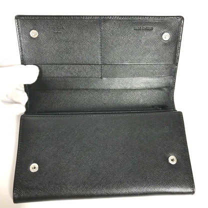 PRADA Long Wallet Purse M608A  Safiano leather black Triangle logo plate Long wallet Women Used Authentic