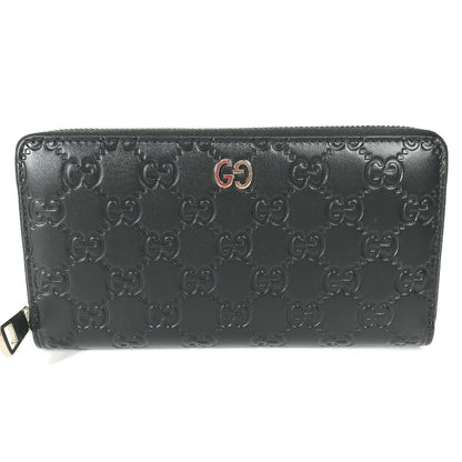 GUCCI Long Wallet Purse 473928 leather black GG long wallet Guccisima mens Used Authentic