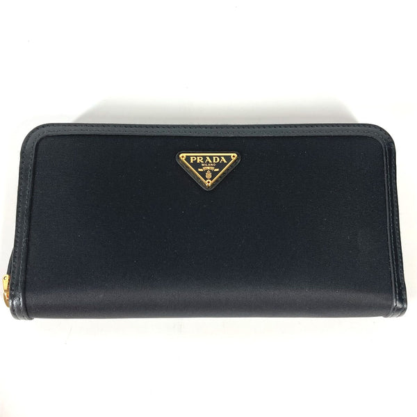 PRADA Long Wallet Purse Zip Around Long wallet triangle logo triangle logo plate Leather / nylon 1ML506 black Women Used Authentic