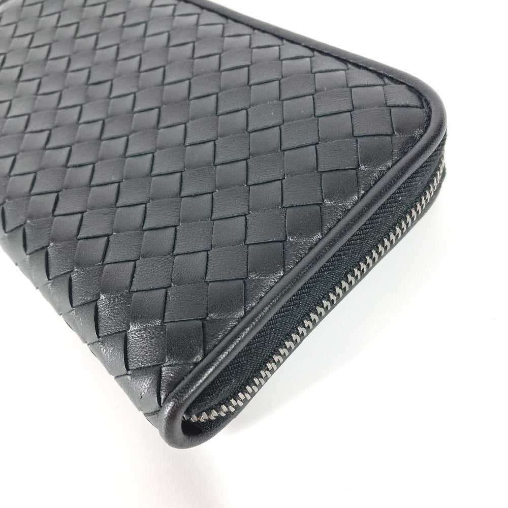 BOTTEGAVENETA Long Wallet Purse leather black Long wallet INTRECCIATO Women Used Authentic