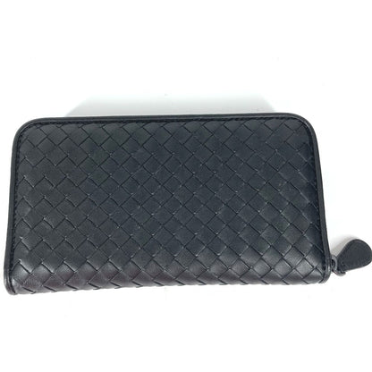 BOTTEGAVENETA Long Wallet Purse leather black Long wallet INTRECCIATO Women Used Authentic