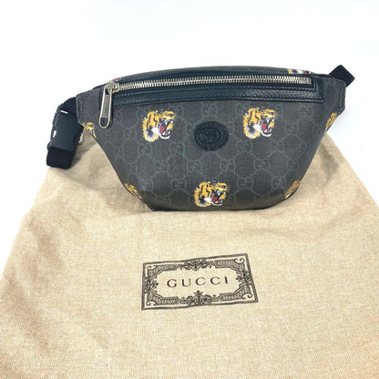 GUCCI Sling bag 675181 GG Supreme Canvas / Leather black GG Supreme tiger belt bag tiger mens Used Authentic