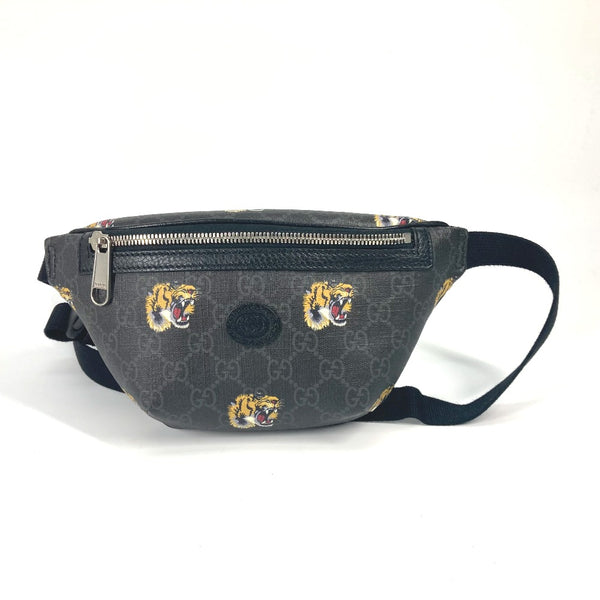 GUCCI body bag Cross bag Shoulder Bag GG Supreme tiger belt bag tiger GG Supreme Canvas / Leather 675181 black mens Used Authentic