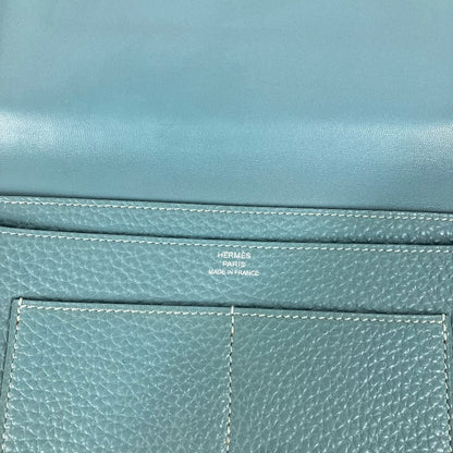 HERMES Long Wallet Purse Togo blue Long wallet Dogon Duo GM Women Used Authentic