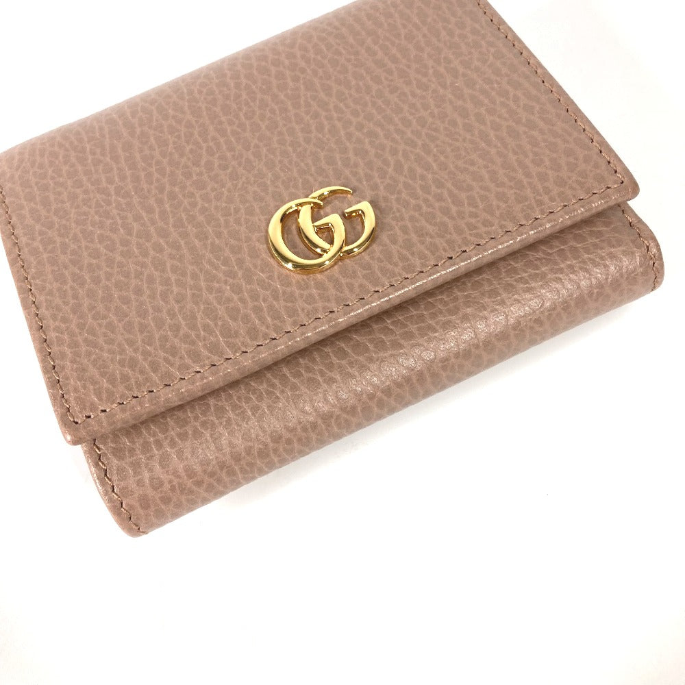 GUCCI Trifold wallet 474746 leather beige Compact wallet GG Marmont Women Used Authentic