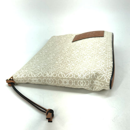 LOEWE Clutch bag Canvas / leather Beige x brown anagram jacquard oblong pouch mens Used Authentic