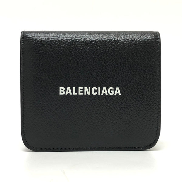 BALENCIAGA Folded wallet Compact wallet, short wallet logo leather 594216 black(Unisex) Used Authentic