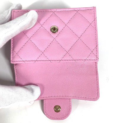 CHANEL Trifold wallet AP0230 Caviar skin pink Matrasse Classic Women Used Authentic