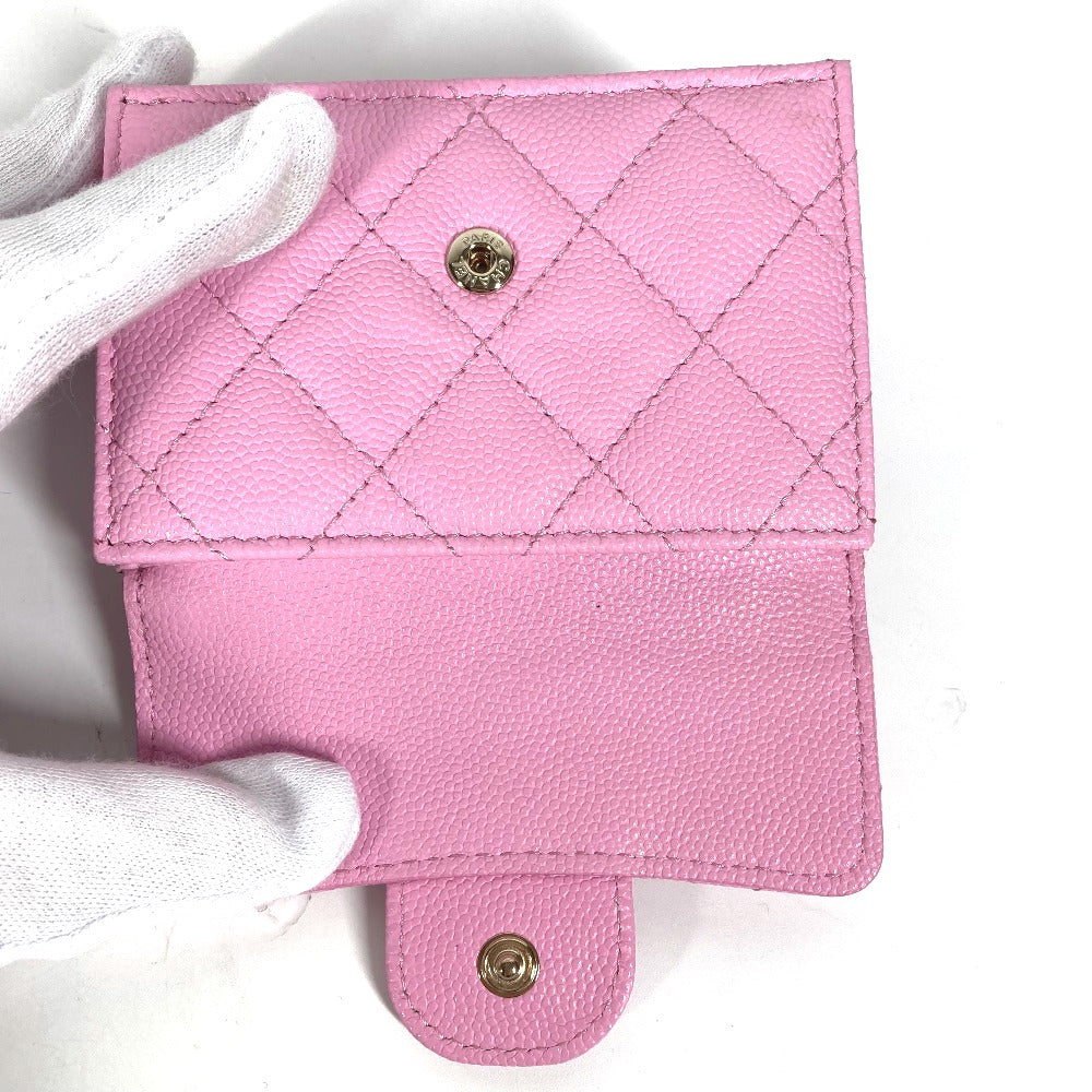 CHANEL Trifold wallet AP0230 Caviar skin pink Matrasse Classic Women Used Authentic