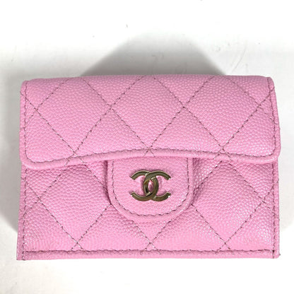 CHANEL Trifold wallet AP0230 Caviar skin pink Matrasse Classic Women Used Authentic