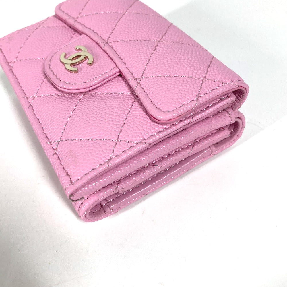 CHANEL Trifold wallet AP0230 Caviar skin pink Matrasse Classic Women Used Authentic