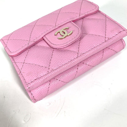 CHANEL Trifold wallet AP0230 Caviar skin pink Matrasse Classic Women Used Authentic