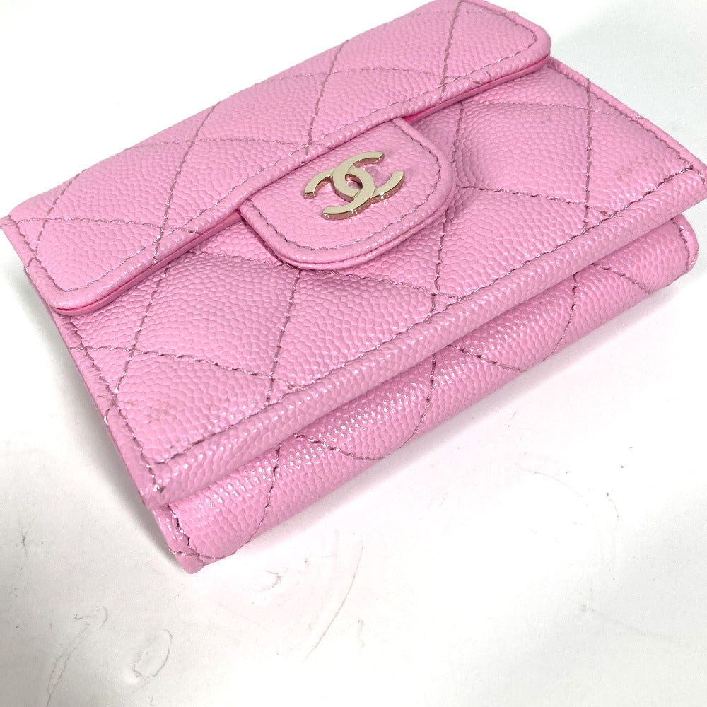 CHANEL Trifold wallet AP0230 Caviar skin pink Matrasse Classic Women Used Authentic