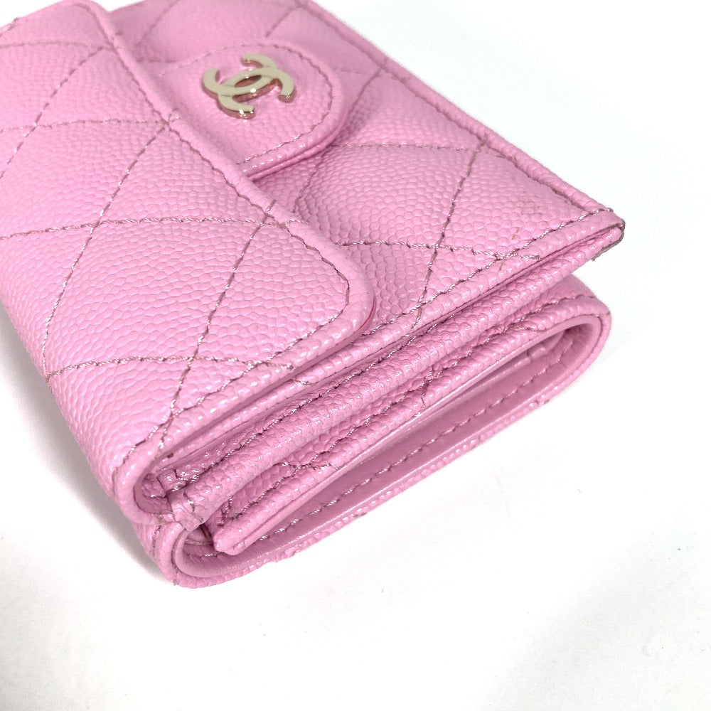 CHANEL Trifold wallet AP0230 Caviar skin pink Matrasse Classic Women Used Authentic