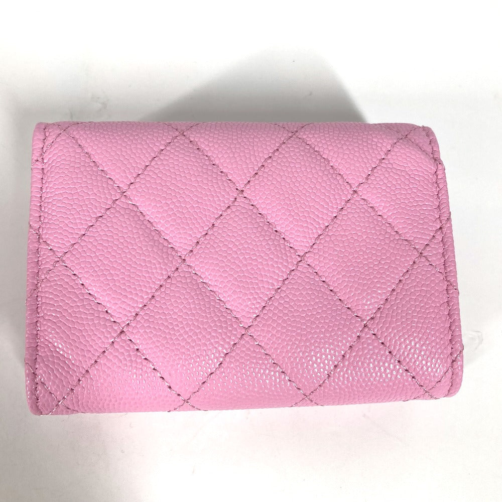 CHANEL Trifold wallet AP0230 Caviar skin pink Matrasse Classic Women Used Authentic