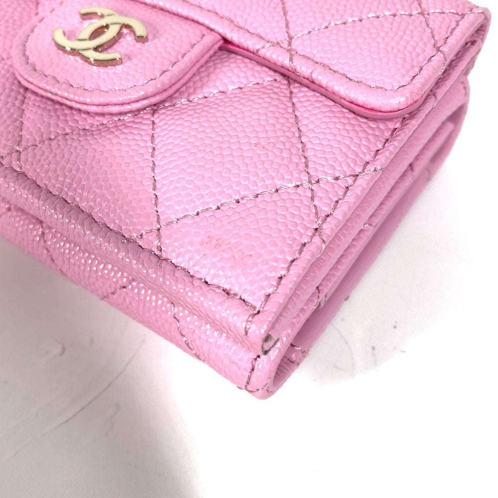 CHANEL Trifold wallet AP0230 Caviar skin pink Matrasse Classic Women Used Authentic