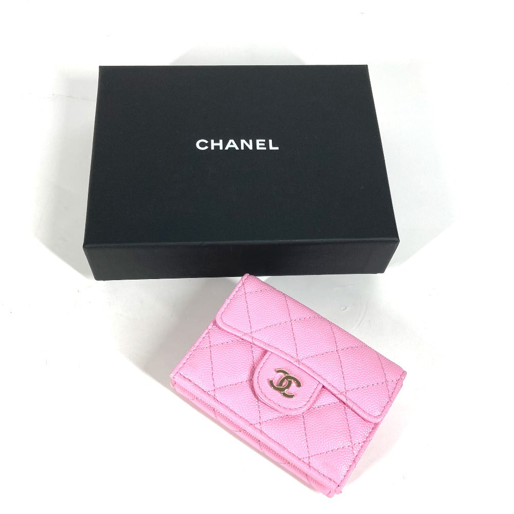 CHANEL Trifold wallet AP0230 Caviar skin pink Matrasse Classic Women Used Authentic