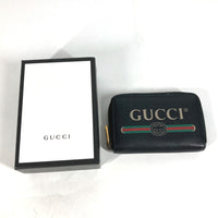 GUCCI Coin case Zip Around Coin Pocket Wallet logo leather 496319 black Women Used Authentic