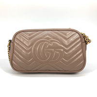 GUCCI Shoulder Bag Chain Crossbody Bag Pochette GG Marmont leather 447632 Beige Women Used Authentic