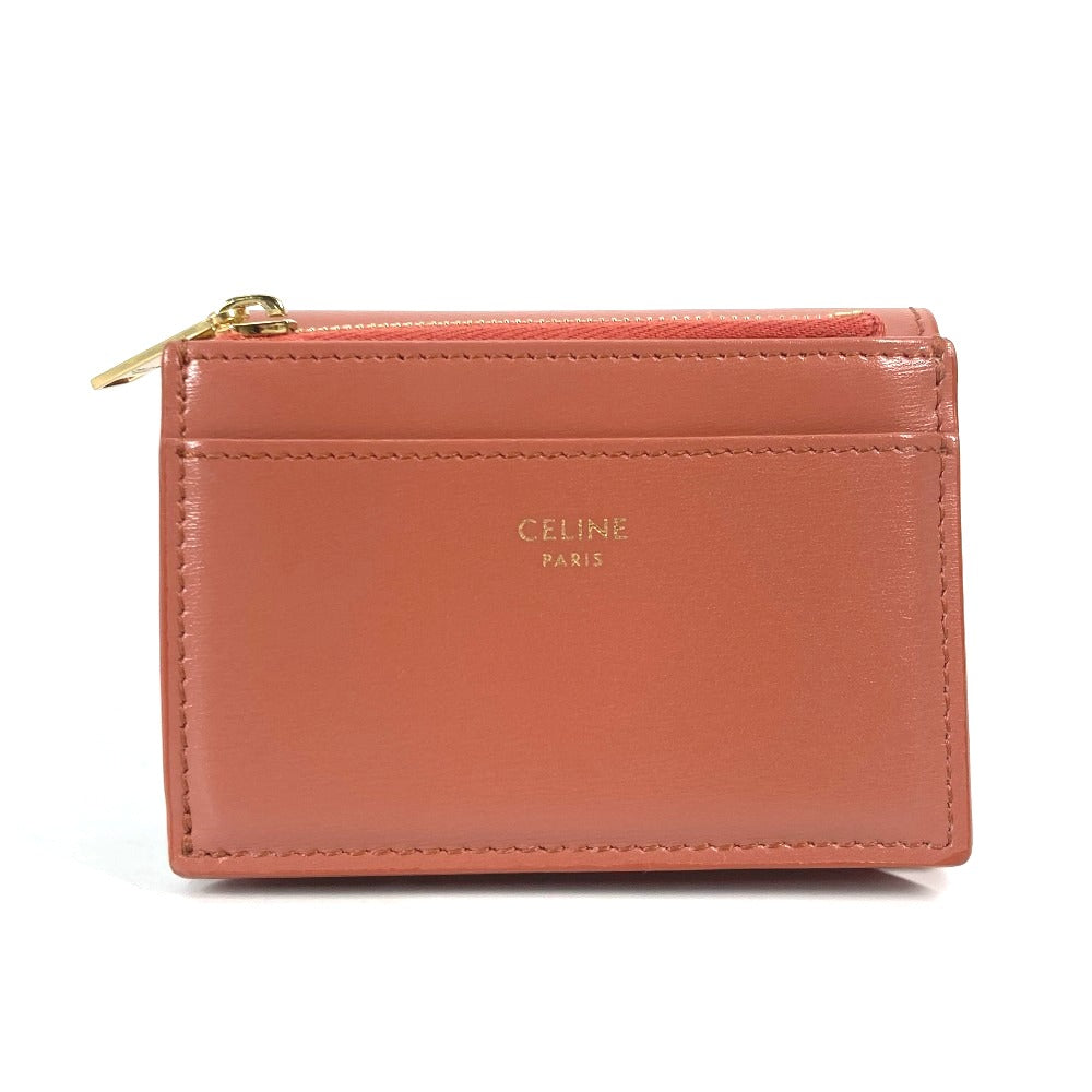 CELINE Trifold wallet leather Brown Triomphe Compact wallet with coin pocket Women Used Authentic